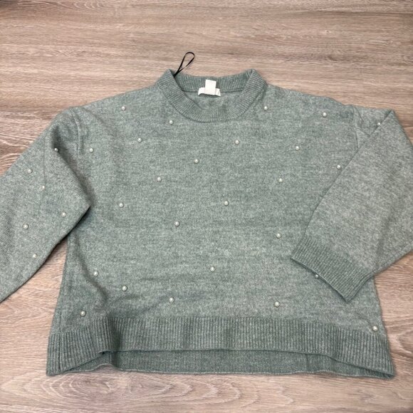 H&M Oversized Soft Green Pastel Beaded Knit Sweater sz M - Picture 2 of 9